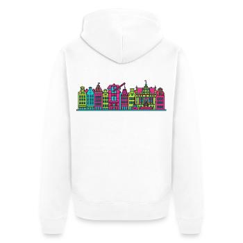 Gdansk City Skyline Neptune Fountain Art - Unisex Premium Organic Zip Hoodie - white - Back - Thijin (182cm)