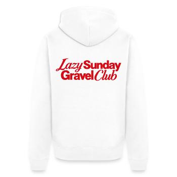 Lazy Sunday Gravel Club Logo - Unisex Premium Bio Zip Hoodie - Weiß - Hinten - Thijin (182cm)