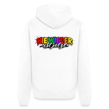 Nie Wieder ist Jetzt Graffiti - Unisex Premium Bio Zip Hoodie - Weiß - Hinten - Thijin (182cm)