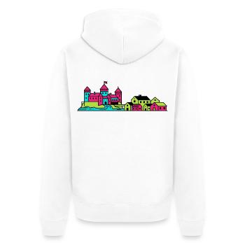 Städtische Skyline der Burg Örebro – Moderne Linienkunst - Unisex Premium Bio Zip Hoodie - Weiß - Hinten - Thijin (182cm)