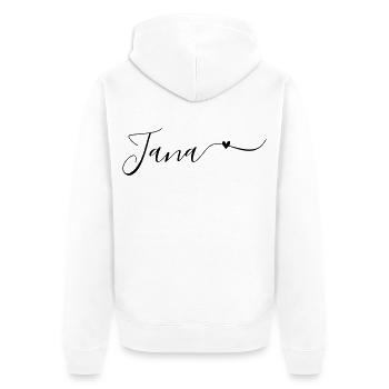 Prénom Jana Prénom décoratif - Veste à capuche bio Premium Unisexe - blanc - Dos - Thijin (182cm)