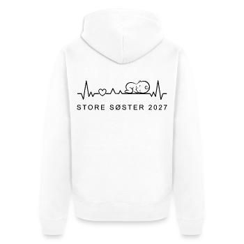 Große Schwester 2027 Herzschlag Dänisch - Unisex Premium Bio Zip Hoodie - Weiß - Hinten - Thijin (182cm)