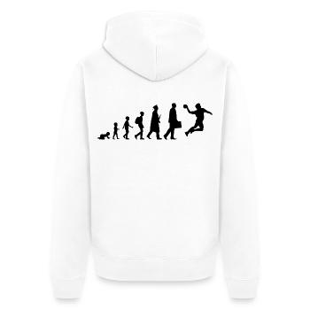 Die Entwicklung eines Handballers - Unisex Premium Bio Zip Hoodie - Weiß - Hinten - Thijin (182cm)