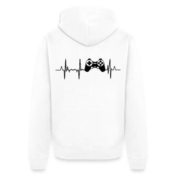 Herzschlag Gaming - Unisex Premium Bio Zip Hoodie - Weiß - Hinten - Thijin (182cm)