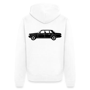 MB W123 Oldtimer Kult seitlich ...(25) - Unisex Premium Bio Zip Hoodie - Weiß - Hinten - Thijin (182cm)
