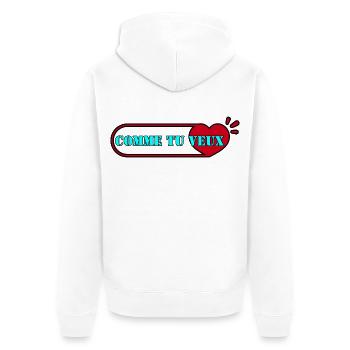 WIE DU WILLST. - Unisex Premium Bio Zip Hoodie - Weiß - Hinten - Thijin (182cm)