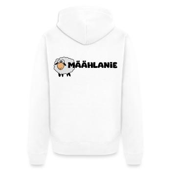 Melanie Schaf "Mäählanie" - Unisex Premium Bio Zip Hoodie - Weiß - Hinten - Thijin (182cm)