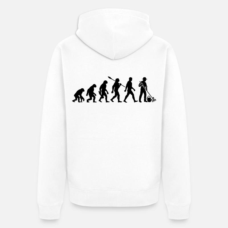 Evolution - Gärtner - Garten - Gartenarbeit - Unisex Premium Bio Zip Hoodie - Weiß