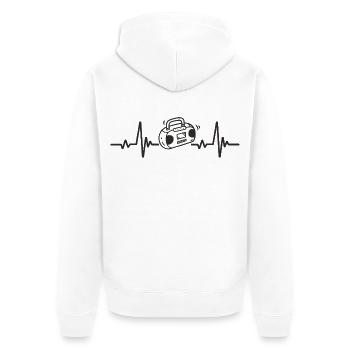 Boombox Radio Ghetto Blaster Musik Rhythmus Herz - Unisex Premium Bio Zip Hoodie - Weiß - Hinten - Thijin (182cm)