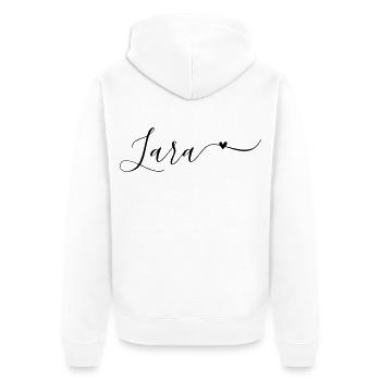 Prénom Lara Décoratif - Veste à capuche bio Premium Unisexe - blanc - Dos - Thijin (182cm)