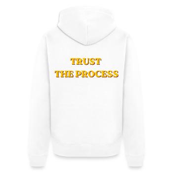 Faites confiance au processus Typographie rétro motivationnelle - Veste à capuche bio Premium Unisexe - blanc - Dos - Thijin (182cm)