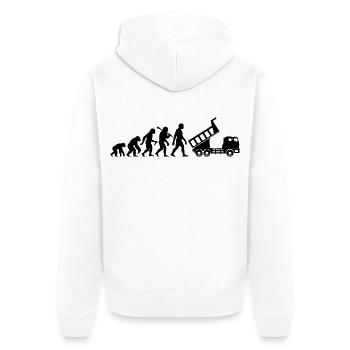 Kipplaster Fahrer Evolution Für LKW-Fahrer - Unisex Premium Bio Zip Hoodie - Weiß - Hinten - Thijin (182cm)