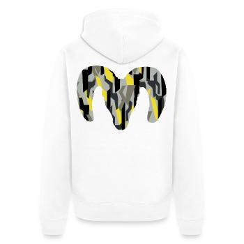 Dickhornschaf Camouflage – Wildnis pur - Unisex Premium Bio Zip Hoodie - Weiß - Hinten - Thijin (182cm)