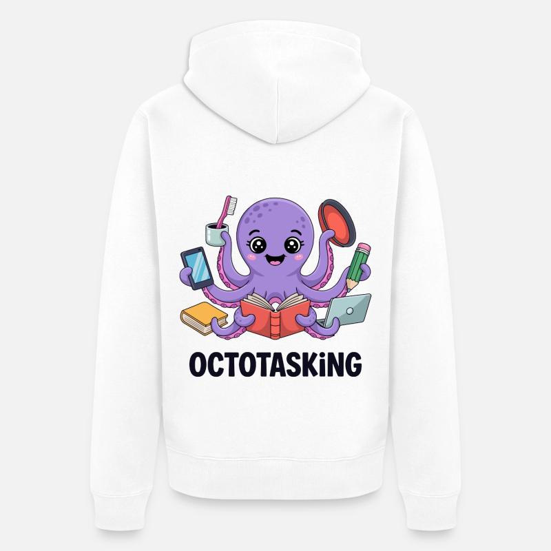 Octotasking octopus en mode multitâche - Veste à capuche bio Premium Unisexe - blanc