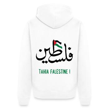 CalligraphiePalestine en arabe Tahia Falestine ! - Veste à capuche bio Premium Unisexe - blanc - Dos - Thijin (182cm)