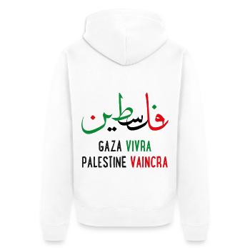 Calligraphie Palestine en arabe Gaza vivra vaincra - Veste à capuche bio Premium Unisexe - blanc - Dos - Thijin (182cm)