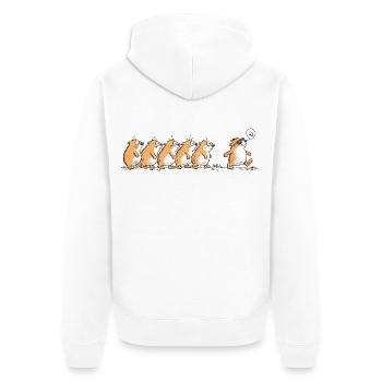 Lemminge Anders Sein Individualität Statement Humo - Unisex Premium Bio Zip Hoodie - Weiß - Hinten - Thijin (182cm)