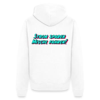Strom sparen Mische fahren! - Unisex Premium Bio Zip Hoodie - Weiß - Hinten - Thijin (182cm)