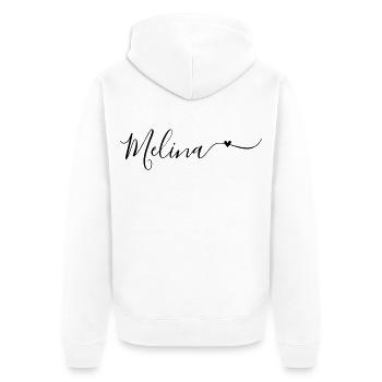 Prénom Melina Prénom décoratif - Veste à capuche bio Premium Unisexe - blanc - Dos - Thijin (182cm)