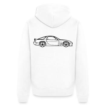 RX‑7 Line Silhouette – JDM Performance Art - Unisex Premium Bio Zip Hoodie - Weiß - Hinten - Thijin (182cm)