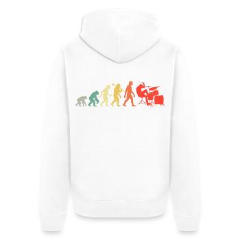 Retro Schlagzeuger Evolution Schlagzeug für Männer - Unisex Premium Bio Zip Hoodie - Weiß - Hinten - Thijin (182cm)
