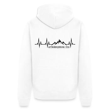 Alpenüberquerung 2026 - Herzschlag Berge Wandern   - Unisex Premium Bio Zip Hoodie - Weiß - Hinten - Thijin (182cm)