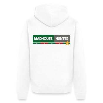 MadhouseHunter - Unisex Premium Bio Zip Hoodie - Weiß - Hinten - Thijin (182cm)