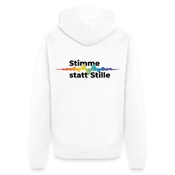 Stimme statt Stille Pride CSD Tonwelle Regenbogen - Unisex Premium Bio Zip Hoodie - Weiß - Hinten - Thijin (182cm)