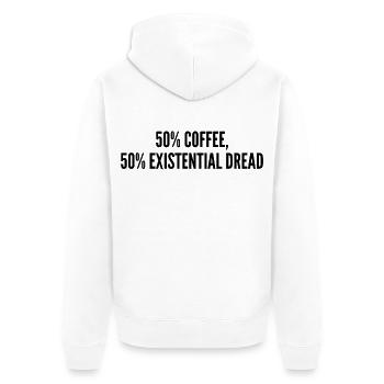 50% Kaffee 50% Existenzangst - Unisex Premium Bio Zip Hoodie - Weiß - Hinten - Thijin (182cm)