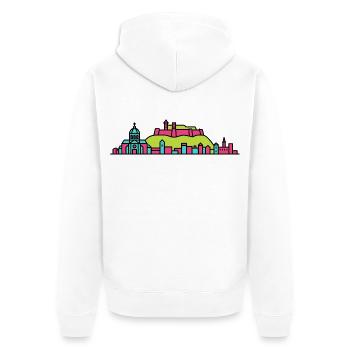 Citadelle de la Skyline de la ville de Namur Art moderne en ligne - Veste à capuche bio Premium Unisexe - blanc - Dos - Thijin (182cm)