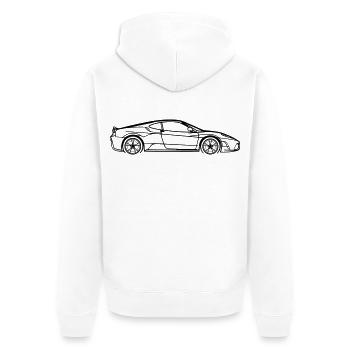 F430 Line Silhouette – Pure V8 Performance Art - Unisex Premium Bio Zip Hoodie - Weiß - Hinten - Thijin (182cm)