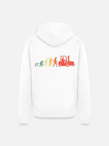 Retro Gabelstapler Evolution Für Staplerfahrer - Unisex Premium Bio Zip Hoodie - Weiß