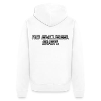 Aucune excuse - Jamais - Chemise statement - Veste à capuche bio Premium Unisexe - blanc - Dos - Thijin (182cm)