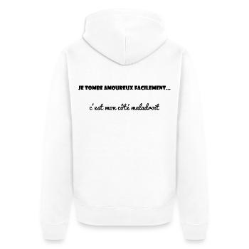 ICH LIEBE DICH. PAAR. LIEBE. LIEBE. LEBEN. PHILOSOPHIE. - Unisex Premium Bio Zip Hoodie - Weiß - Hinten - Thijin (182cm)