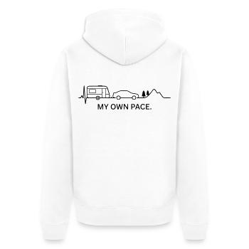 À MON PROPRE RYTHME. (Caravan - ECG - couleur personnalisable) - Veste à capuche bio Premium Unisexe - blanc - Dos - Thijin (182cm)