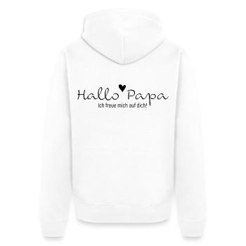 Hallo Papa ich freue mich auf dich - Unisex Premium Bio Zip Hoodie - Weiß - Hinten - Thijin (182cm)