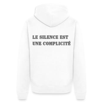 SILENCE IS COMPLICITY - Unisex Premium Organic Zip Hoodie - white - Back - Thijin (182cm)