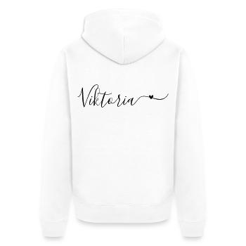 Prénom de famille Viktoria Prénom décoratif - Veste à capuche bio Premium Unisexe - blanc - Dos - Thijin (182cm)