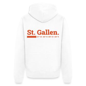 St Gallen Koordinaten - Unisex Premium Bio Zip Hoodie - Weiß - Hinten - Thijin (182cm)