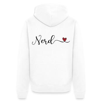 Nerd Schriftzug mit Herz - Unisex Premium Bio Zip Hoodie - Weiß - Hinten - Thijin (182cm)