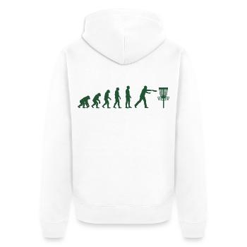 Disc Golf Evolution Lustiger Discgolfer Fliegender Disc - Unisex Premium Bio Zip Hoodie - Weiß - Hinten - Thijin (182cm)