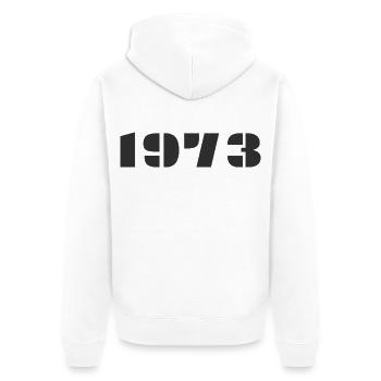 1973 - Unisex Premium Bio Zip Hoodie - Weiß - Hinten - Thijin (182cm)