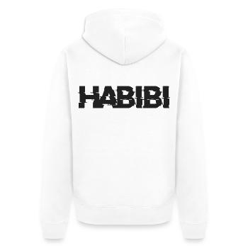 Habibi Schriftzug - Unisex Premium Bio Zip Hoodie - Weiß - Hinten - Thijin (182cm)
