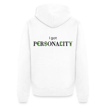 I got Personality - Design mit Währungen  - Unisex Premium Bio Zip Hoodie - Weiß - Hinten - Thijin (182cm)
