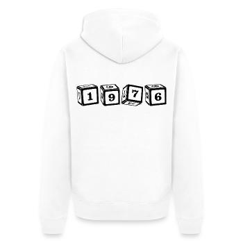 Vintage 1976 - Unisex Premium Bio Zip Hoodie - Weiß - Hinten - Thijin (182cm)