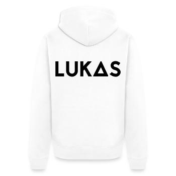 Vorname Lukas - Unisex Premium Bio Zip Hoodie - Weiß - Hinten - Thijin (182cm)