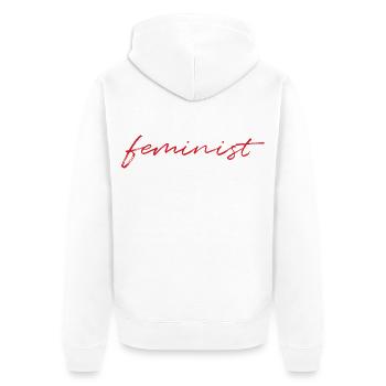 Feminist - Unisex Premium Organic Zip Hoodie - white - Back - Thijin (182cm)