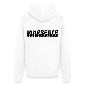 Marseille Fett Blasentext Schwarz - Unisex Premium Bio Zip Hoodie - Weiß - Hinten - Thijin (182cm)