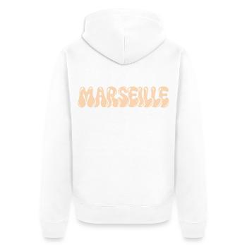 Marseille Mittelmeer-Typo-Blase - Unisex Premium Bio Zip Hoodie - Weiß - Hinten - Thijin (182cm)