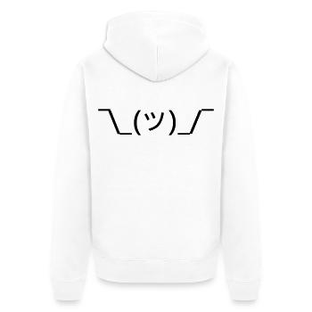 Shruggie ¯\_(ツ)_/¯ Schulterzucken Emoticon - Unisex Premium Bio Zip Hoodie - Weiß - Hinten - Thijin (182cm)